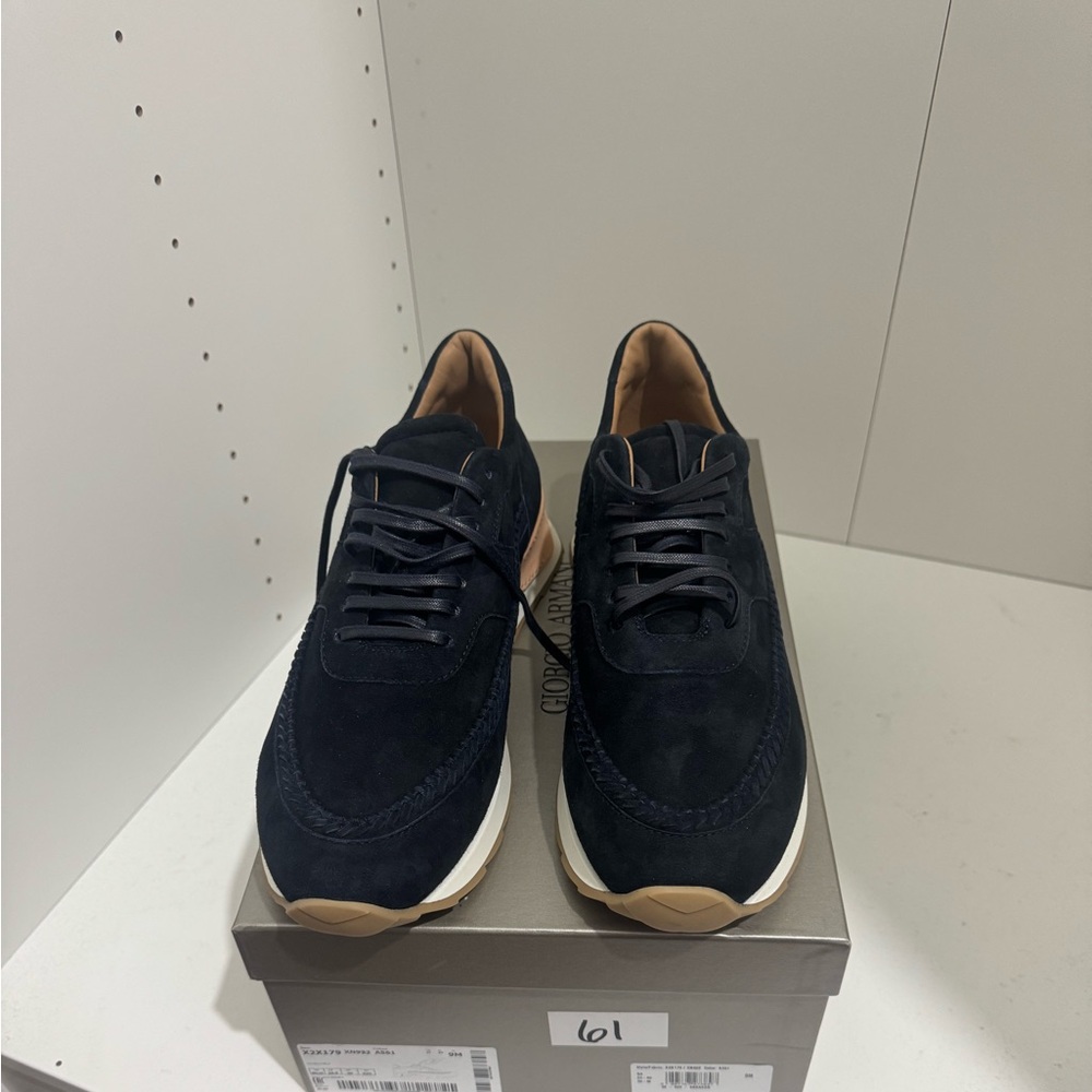 Giorgio Armani Men's Dark Navy Suede Sneakers US10.5